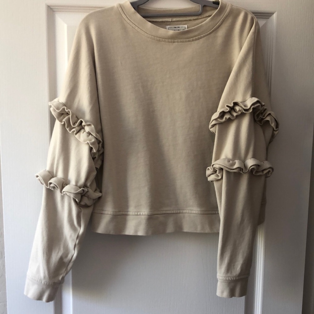 For the Republic size Large Women's Cream Ruffle Sleeve 100% cotton sweatshirt